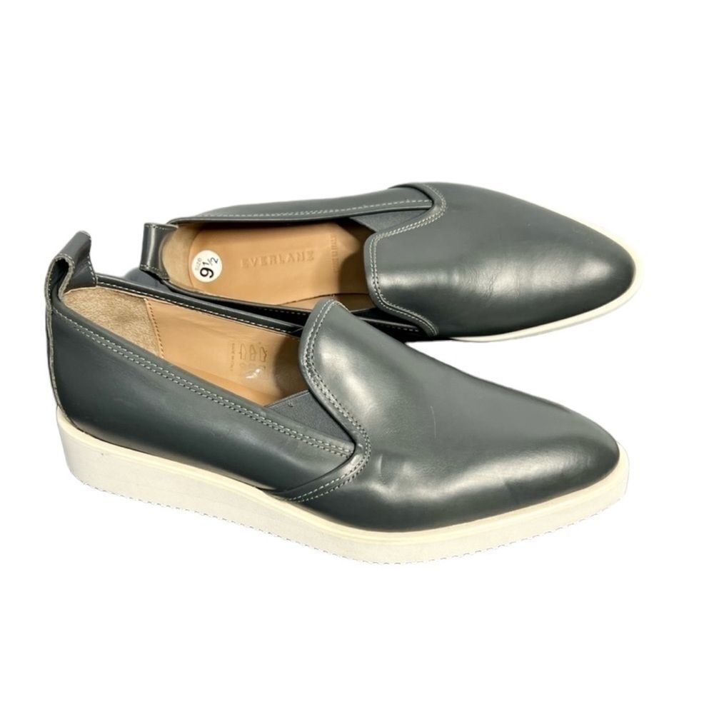 Everlane Gray Leather Pointed Toe Wedge Loafers Size 9.5 New Quiet Luxury Comfy